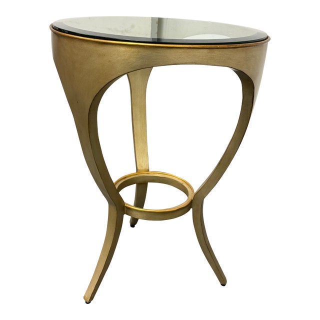 Elle Decor Shaped Metal With Brass Finish Side Table For Sale
