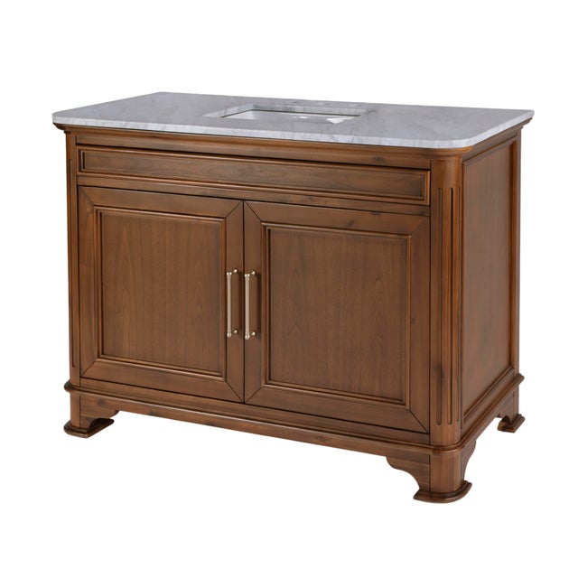 Colorado 48 in. W Wood & Marble Single Sink Bathroom Vanity, Natural Walnut For Sale - Image 9 of 9