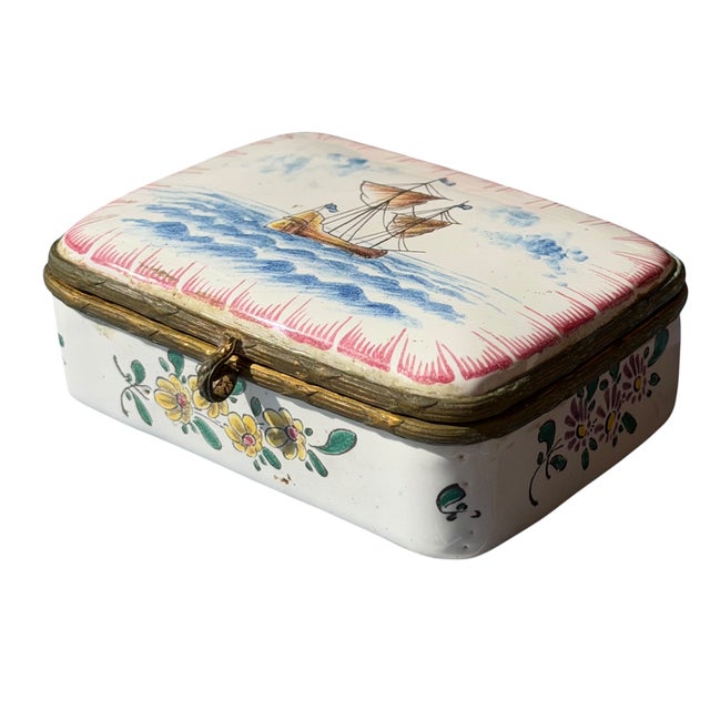 Antique Verve Perrin French Faience Pottery Scenic Box