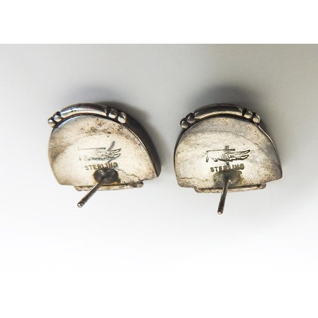 Contemporary Late 20th Century Native American Sterling Turquoise Lapis Inlay Earrings For Sale - Image 3 of 4