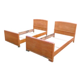 Vintage Pair Solid Mahogany Single Twin Size Beds Bed Frames For Sale