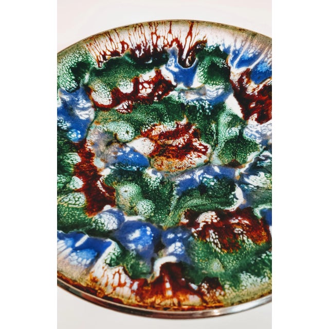 Green Vintage Mid Century Abstract Art Decorative Enamel Bowl For Sale - Image 8 of 9