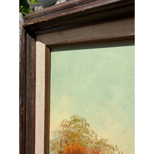 Paint Large Vintage Autumn Watermill Oil Painting, Signed Robert More For Sale - Image 7 of 8