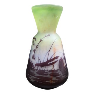 Art Deco Glass Paste Vase with Grasshopper Decor For Sale