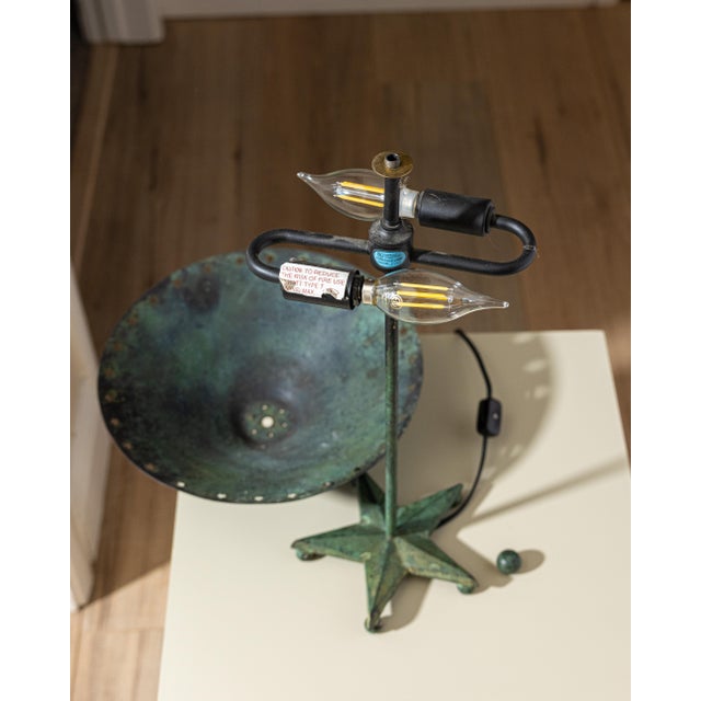 Verdigris Vintage Verdigris Copper Alloy Brutalist Star Table Lamp For Sale - Image 8 of 14