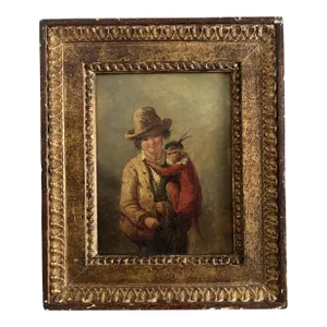 Henry Park "Young Hunter & Monkey" Oil Painting Ex Christies Provenance