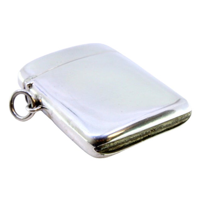 Plain Silver Matchbox with Hinged Lid and Hanging Ring For Sale