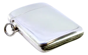 Plain Silver Matchbox with Hinged Lid and Hanging Ring