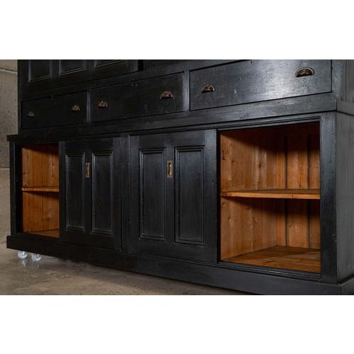 19th Century English Monumental Ebonised Pine Housekeepers Cupboard, 1880s For Sale - Image 9 of 18
