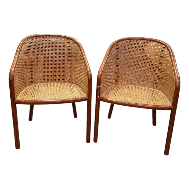 Pair of 1970s Cane Landmark Bankers Chairs attributed by Ward-Bennett for Brickel For Sale