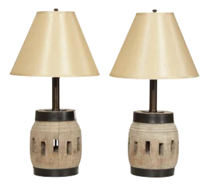 Rustic Pair of Wagon Wheel Table Lamps
