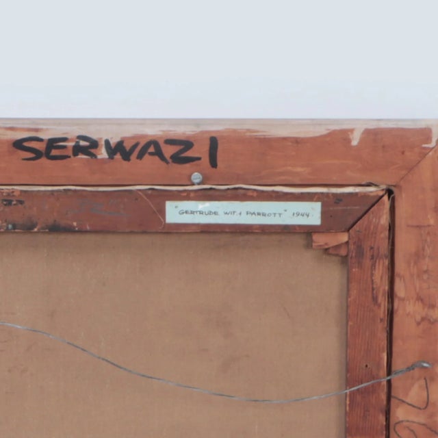 Textile Albert Serwazi (American 1905-1992) "Gertrude With Parrot". Oil on Canvas C 1940s For Sale - Image 7 of 8