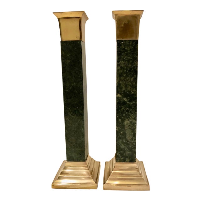 Marble and Brass Candlesticks / 2 For Sale