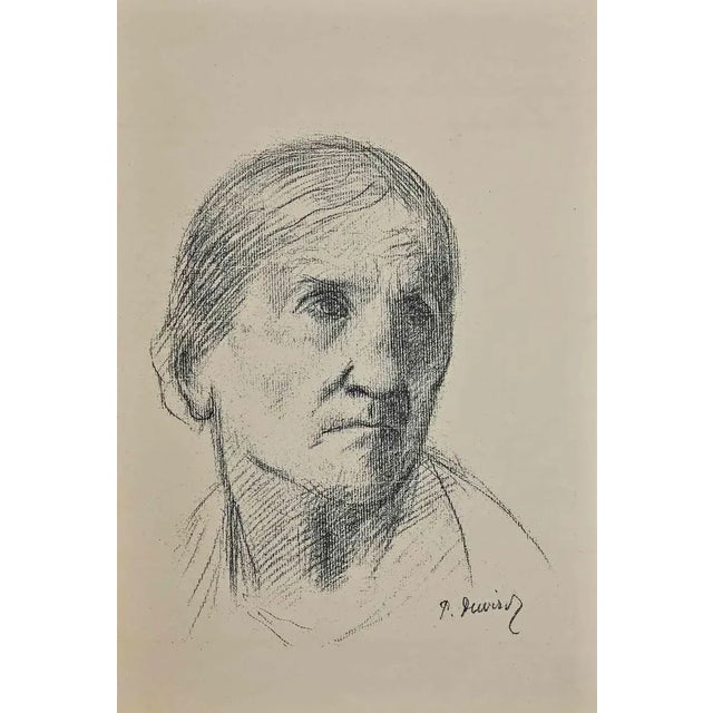 Portrait is an original lithograph realized by Pierre Puvis de Chavannes in the 19th Century. Good Conditions. The artwork...