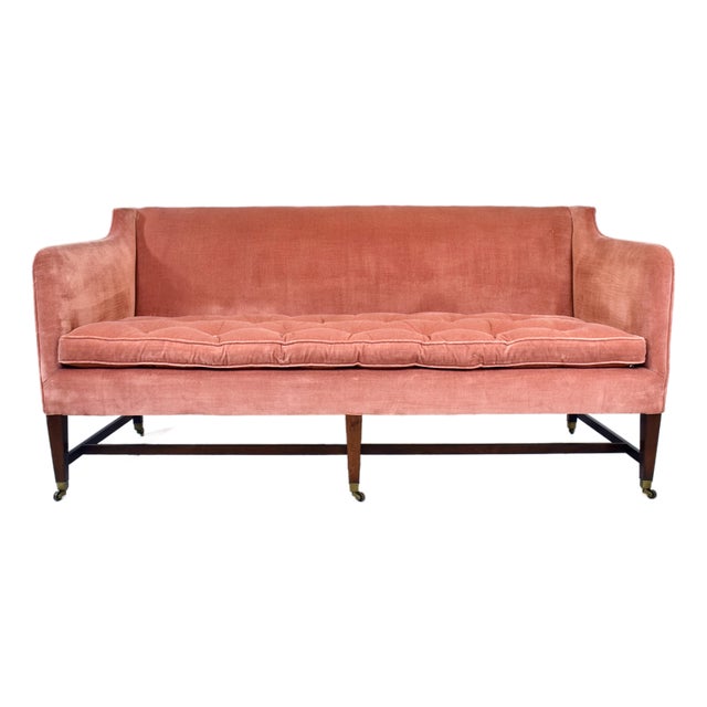 Classic Vintage Hepplewhite Velvet Sofa on Brass Casters For Sale