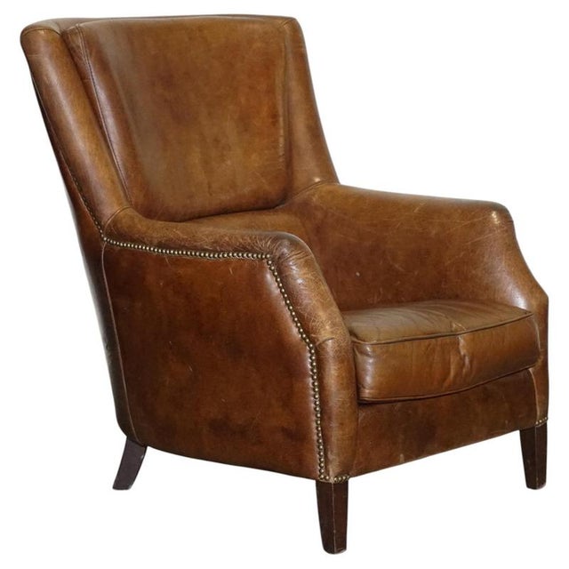 Vintage Brown Heritage Leather Reading Lounge Armchair in the style of Halo and Timothy Oulton For Sale - Image 16 of 16