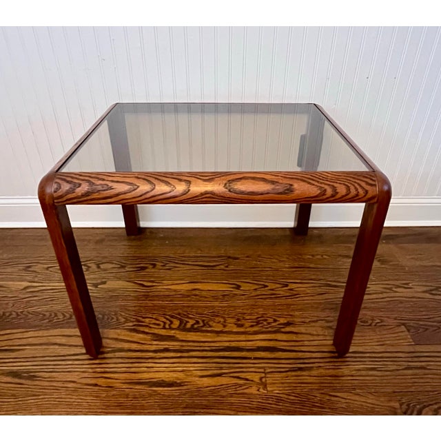 Vintage 1970’s Belgium Van Den Berghe-Pauvers Wood & Smoked Glass Accent Table For Sale In New York - Image 6 of 9