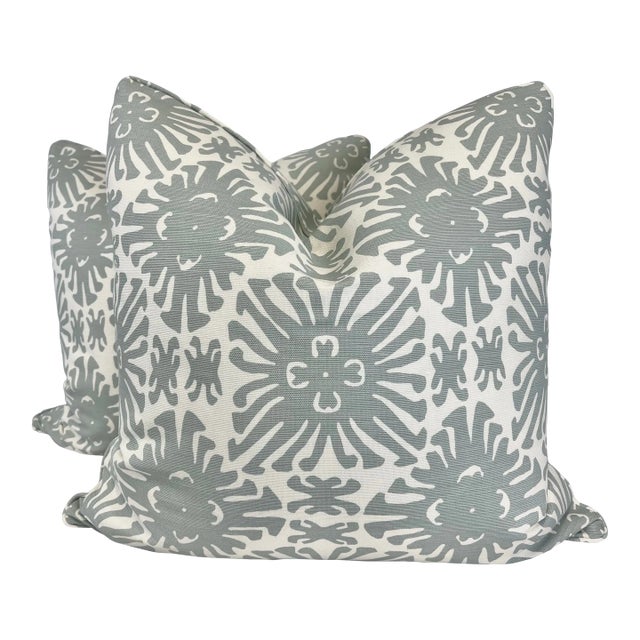 Quadrille China Seas "Sigourney Small Scale" in Custom Blue/Gray 22" Pillows- a Pair For Sale