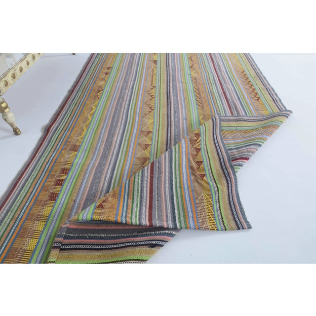 Textile 1970s Vintage Turkish Oushak Handmade Wool Cotton Green Area Rug For Sale - Image 7 of 11