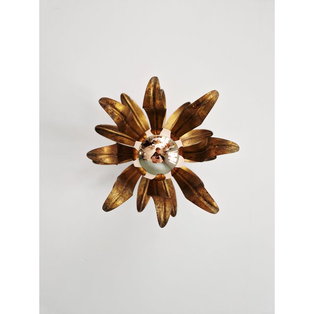 1970s Italian Floral Ceiling Light in Gilded Metal, 1960s-1970s For Sale - Image 5 of 14