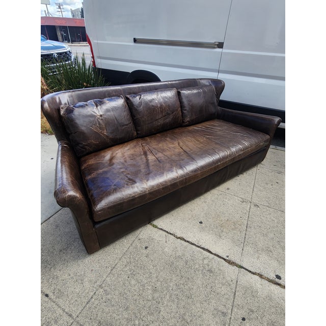 Restoration Hardware Vintage Restoration Hardware Leather Sofa For Sale - Image 4 of 12