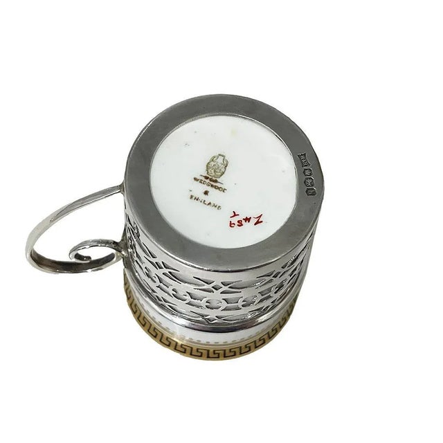 Black Coffee Cups and Saucers with Silver Cup Holders attributed to Walker & Hall for Wedgwood, 1919 For Sale - Image 8 of 12