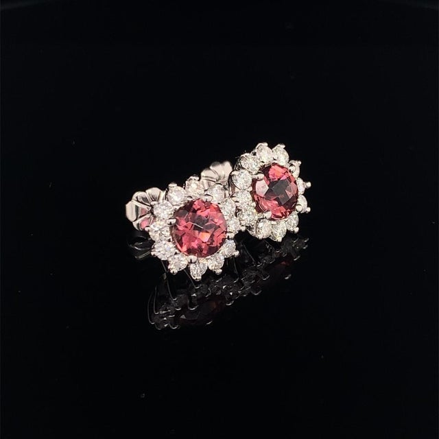 Red Rubellite Tourmaline Diamond Earrings 14k WG 2.55 TCW Certified For Sale - Image 8 of 14