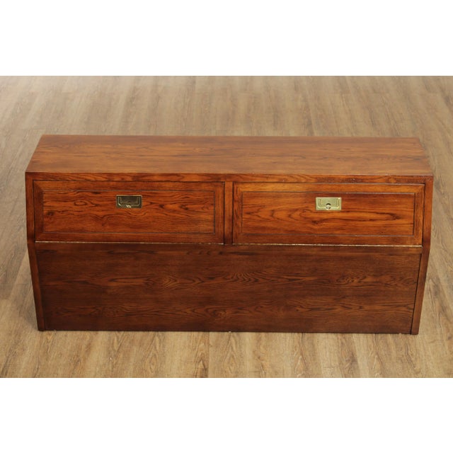 1970s Henredon 'Scene One' Campaign Style Oak & Brass Queen Storage Headboard For Sale - Image 12 of 12
