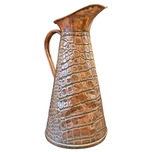 English English Arts & Crafts Crocodile Stamped Copper Pitcher For Sale - Image 3 of 12