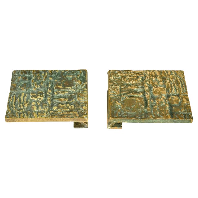 Brutalist Bronze Push Pull Door Handles, 1970s, Set of 2 For Sale