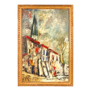 Henri D'Anty, French Modernist Henri d'Anty Abstract Town Landscape Oil Painting Ecole d'Paris For Sale