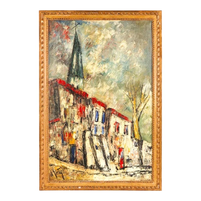 Henri D'Anty, French Modernist Henri d'Anty Abstract Town Landscape Oil Painting Ecole d'Paris For Sale