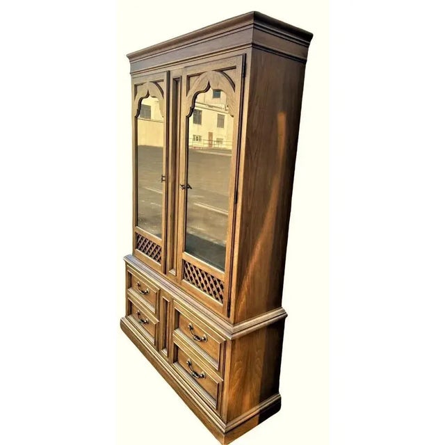 1960s Drexel Esperanto by Jim Peed - Pecan Wood China Cabinet - Made in 1964 - 52" W X 16" D X 78" H For Sale - Image 5 of 6