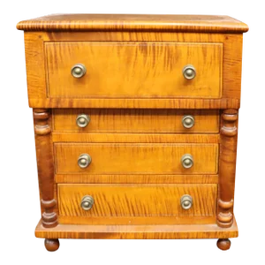 Diminutive Tiger Maple Sheraton Style Bench-Made Chest of Drawers