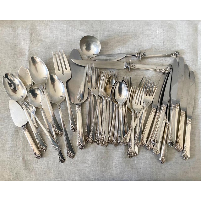 Vintage Heirloom Oneida Damask Rose Sterling Silver Flatware Set 49 Pieces Chairish
