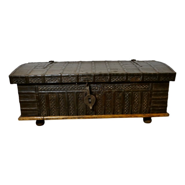 Spanish Decorative Metal Dome Top Trunk For Sale