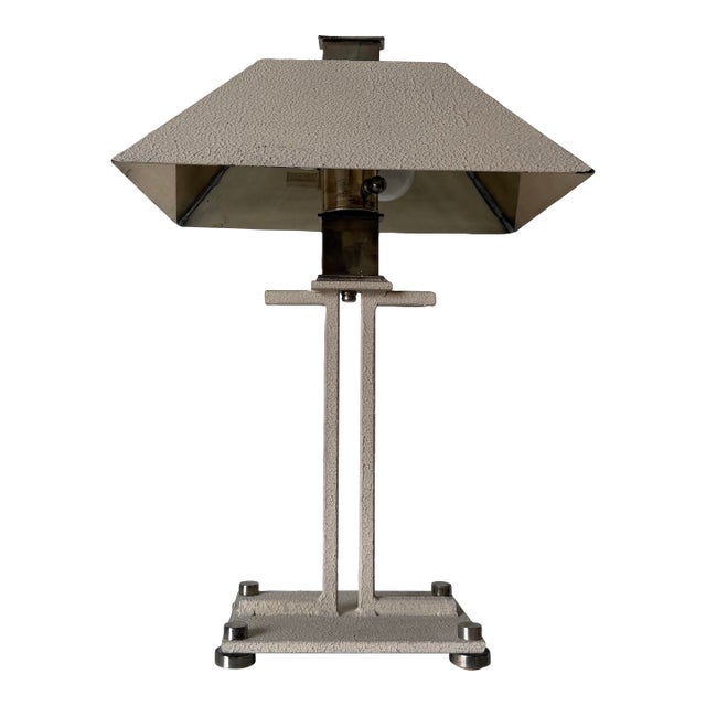 1980’s Postmodern Geometric Mixed Metal Table Lamp With Textured Shade For Sale