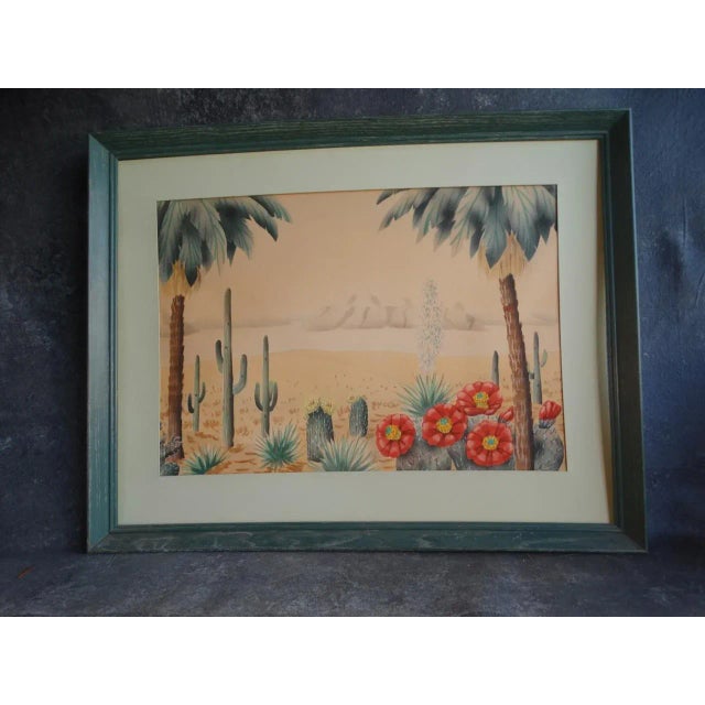Vintage Shirrell Graves Cacti, Agave and Palms in Desert Landscape Watercolor Painting, Framed For Sale In Los Angeles - Image 6 of 6