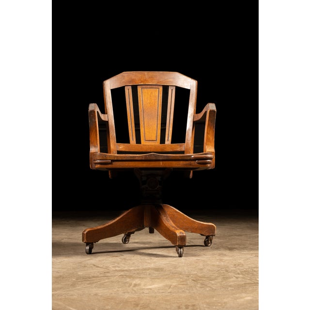American Vintage Oak Swivel Banker's Chair For Sale - Image 3 of 7