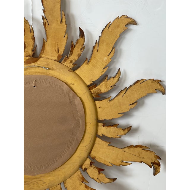French Hand-Carved Giltwood Sunburst Mirror, Hollywood Regency, 1940s For Sale - Image 14 of 16