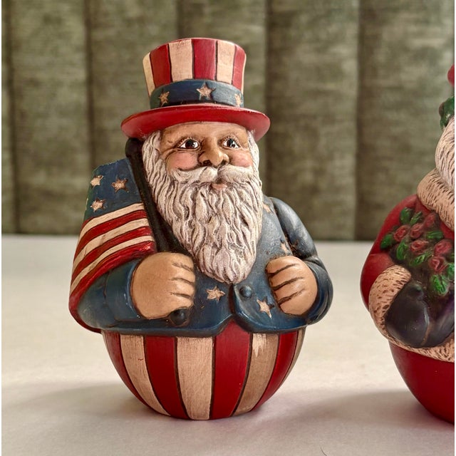American Vintage Scioto Santa Figurines: Uncle Sam, Santa Toymaker, Old World Santa, Set of 3 For Sale - Image 3 of 10