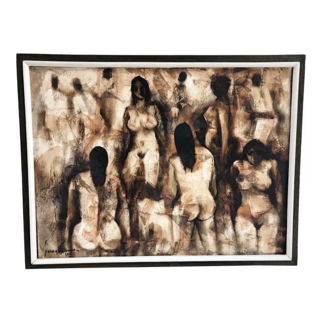 1970s Paco Gorospe, (1939-2002) Vintage Abstract Nude Oil on Canvas, Signed For Sale