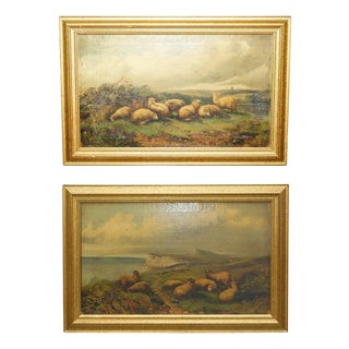John W Morris, Landscapes with Sheep, 19th Century, Oil Paintings, Set of 2 For Sale