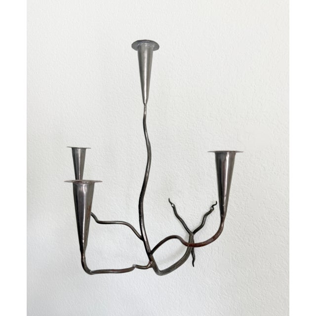 Silver Hand-Forged Metal Wall Sconce Candelabra For Sale - Image 8 of 9
