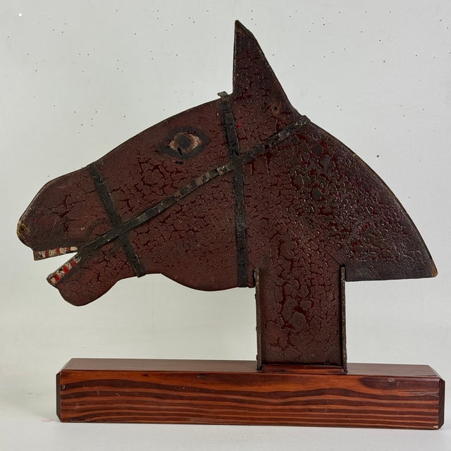 Stupendous Antique 19th Century Horse Head Wood Trade Sign With Hand Painting Details & Metal Harness For Sale - Image 4 of 18