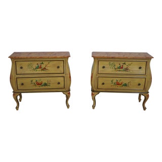 Pair Chinoiserie Commode Chests W. Faux Marble Painted Tops For Sale