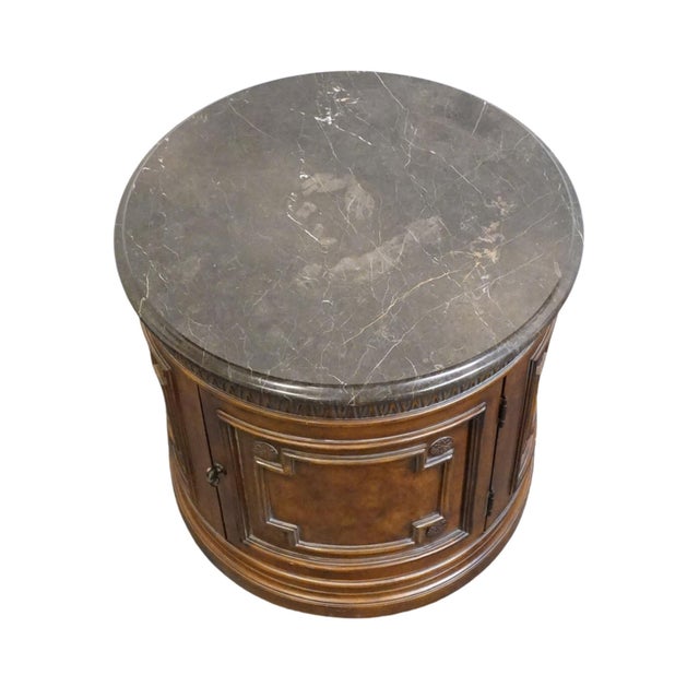 Late 20th Century Drexel Furniture Talavera Collection Contemporary Neoclassical Tuscan Style 30" Round Drum Accent Storage End Table W. Granite Top For Sale - Image 5 of 10