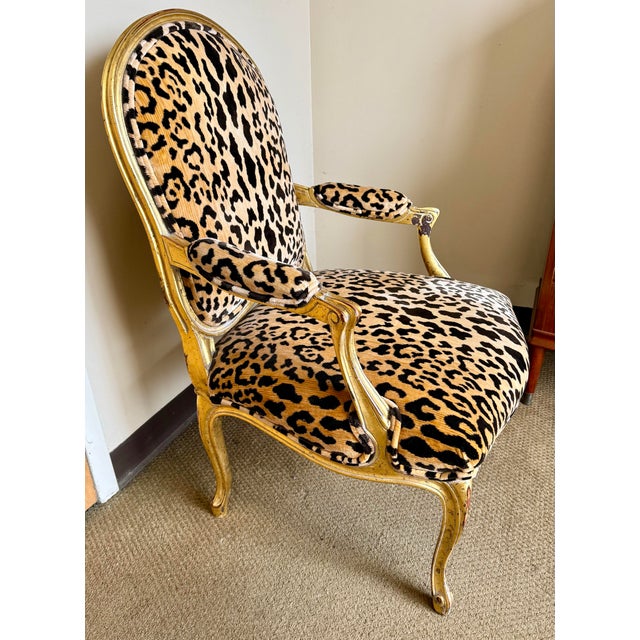 Late 19th Century French Gilt Bergère Chair With Brunschwig & Fils Leopard Velvet For Sale - Image 5 of 9