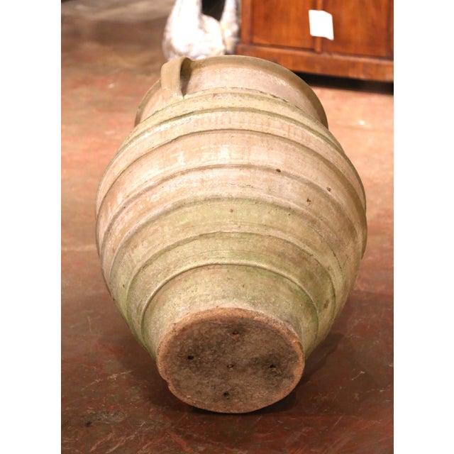 Tan 19th Century Italian Three-Handled Ribbed Terracotta Olive Jar For Sale - Image 8 of 10