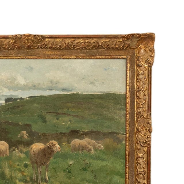 Late 19th Century 19thC Oil on Canvas French Pastoral Realism Barbizon School Landscape Painting by Harry Thompson, 1885 For Sale - Image 5 of 18